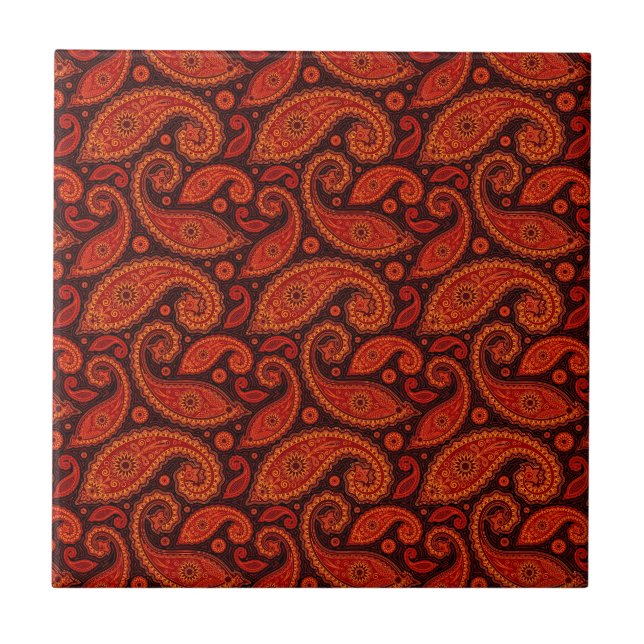 Cute brown swirl paisley patterns ceramic tile (Front)