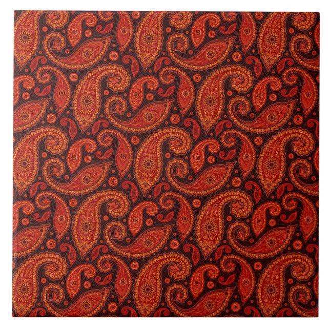 Cute brown swirl paisley patterns ceramic tile (Front)