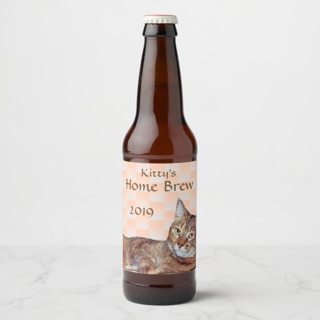 Cute Brown Tabby Cat Orange Pattern Beer Label