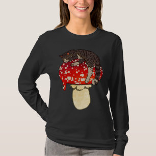 Cute Brown Tabby Cat Sleeping on Red Spotted Mushr T-Shirt