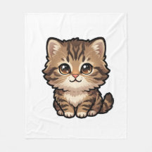 Cute Brown Tabby Kitten Fleece Blanket
