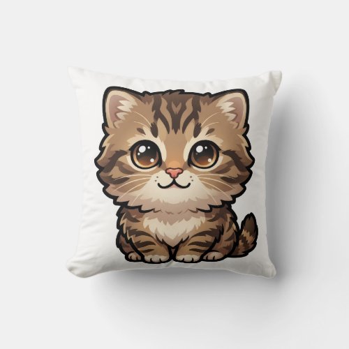 Cute Brown Tabby Kitten Throw Pillow