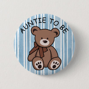 Cute Brown Teddy Bear Aunt to be Button