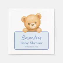 Cute Brown Teddy Bear Blue Baby Boy Shower