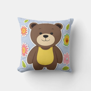 Cute Brown Teddy Bear Cartoon Throw Pillow
