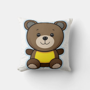 Cute Brown Teddy Bear Cartoon Throw Pillow
