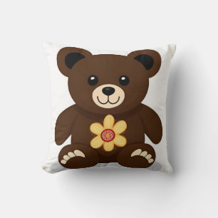 Cute Brown Teddy Bear Cartoon Throw Pillow