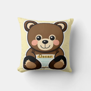 Cute Brown Teddy Bear Cartoon Throw Pillow