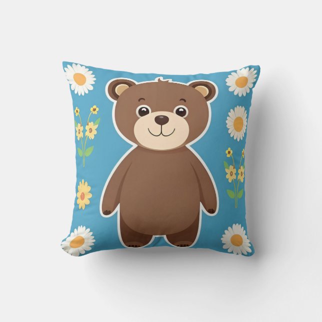 Cute Brown Teddy Bear Cartoon Throw Pillow (Front)
