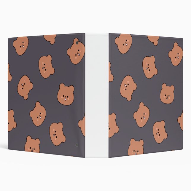 Cute Brown Teddy Bear Face Pattern Dark Blue 3 Ring Binder (Background)