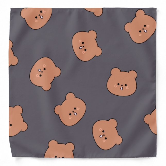 Cute Brown Teddy Bear Face Pattern Dark Blue Bandana (Front)