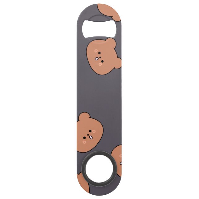 Cute Brown Teddy Bear Face Pattern Dark Blue Bar Key (Front)