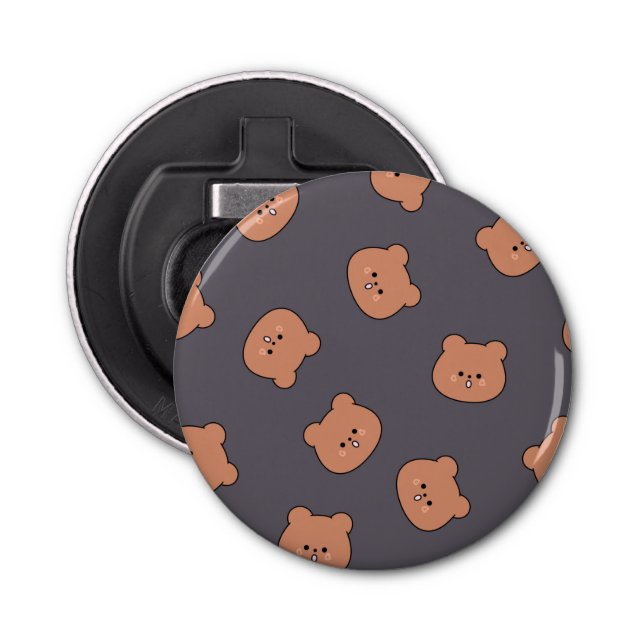 Cute Brown Teddy Bear Face Pattern Dark Blue Bottle Opener (Front)