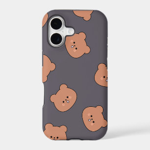 Cute Brown Teddy Bear Face Pattern Dark Blue iPhone 17 Case