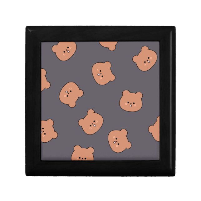 Cute Brown Teddy Bear Face Pattern Dark Blue Gift Box (Front)