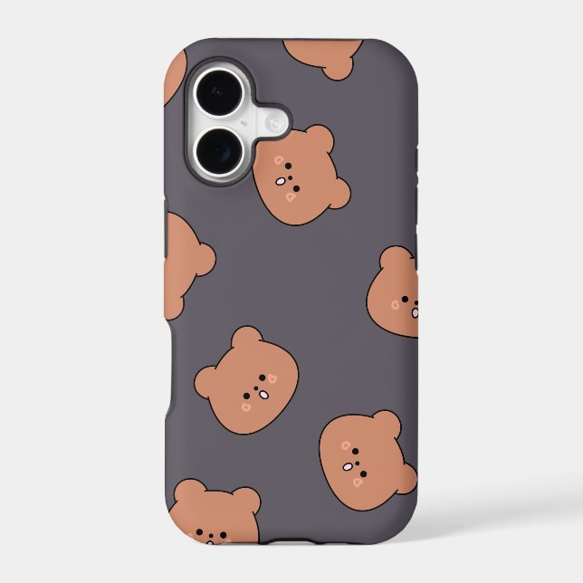 Cute Brown Teddy Bear Face Pattern Dark Blue Iphone Case (Back)