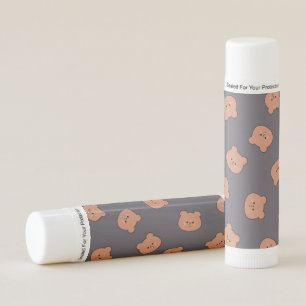Cute Brown Teddy Bear Face Pattern Dark Blue Lip Balm