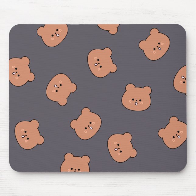 Cute Brown Teddy Bear Face Pattern Dark Blue Mouse Pad (Front)