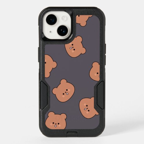 Cute Brown Teddy Bear Face Pattern Dark Blue OtterBox iPhone 14 Case