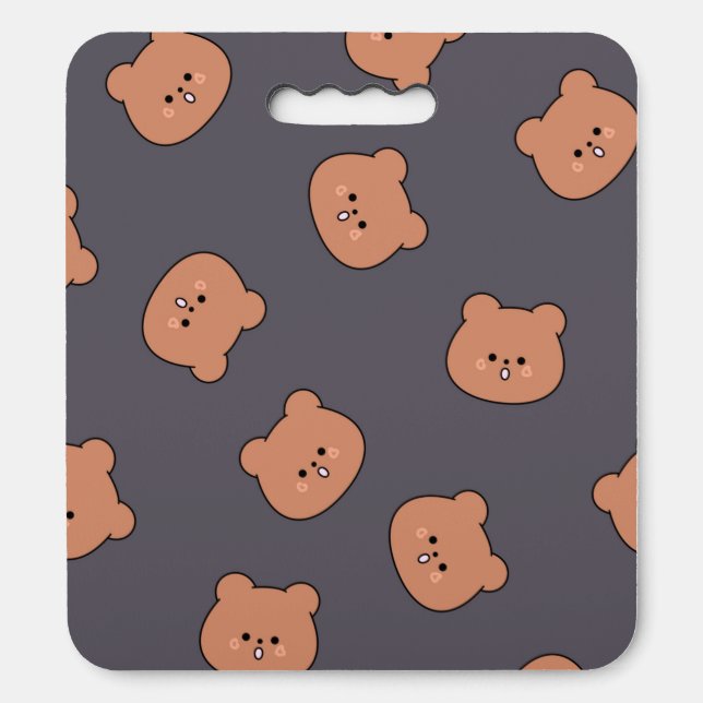 Cute Brown Teddy Bear Face Pattern Dark Blue Seat Cushion (Front Vertical)