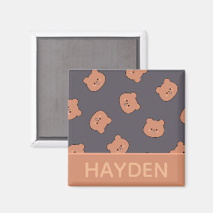 Cute Brown Teddy Bear Face Pattern Personalised Magnet