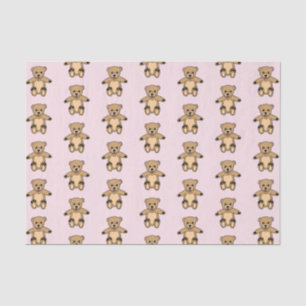 Cute Brown Teddy Bear for Kids Pink Tissue Paper