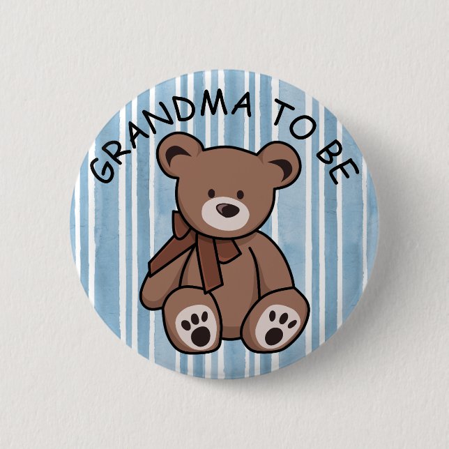 Cute Brown Teddy Bear GRANDMA to be  Button (Front)