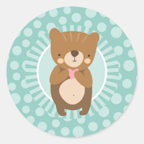 Cute Brown Teddy Bear Heart Classic Round Sticker