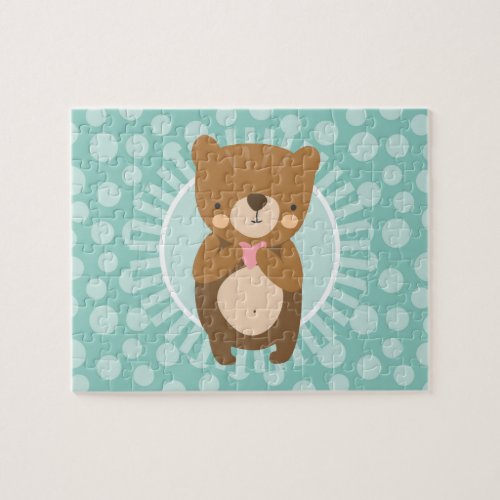 Cute Brown Teddy Bear Heart Jigsaw Puzzle