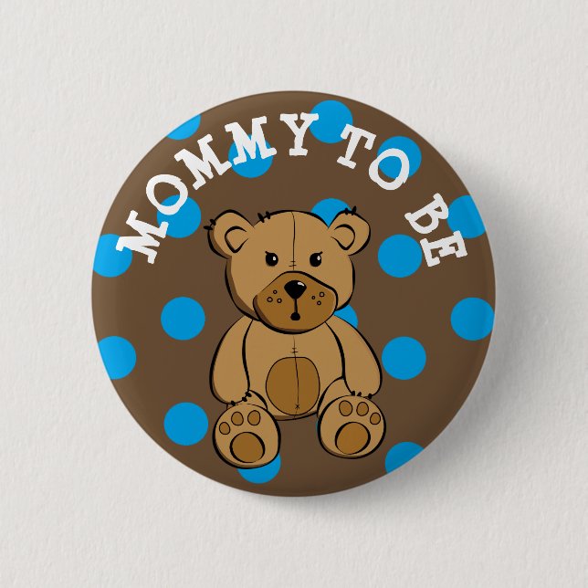 Cute Brown Teddy Bear Mommy to be Button (Front)