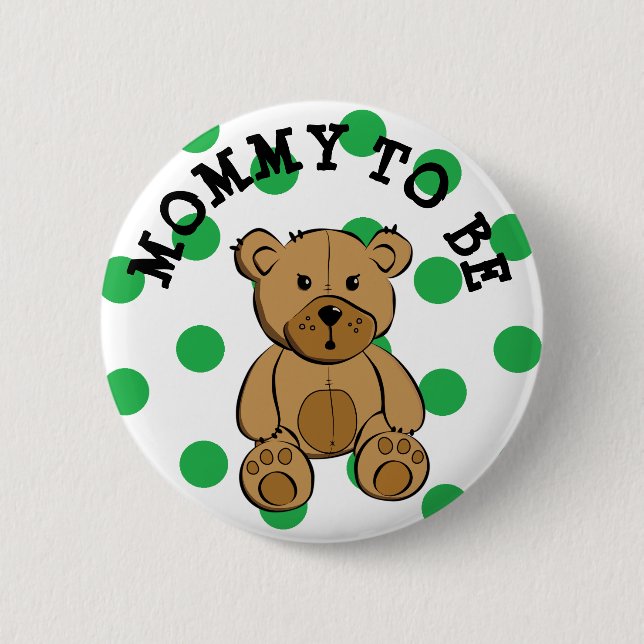 Cute Brown Teddy Bear Mommy to be Button (Front)