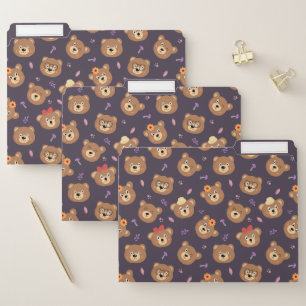 Cute Brown Teddy Bear Pattern Decorative File Folder