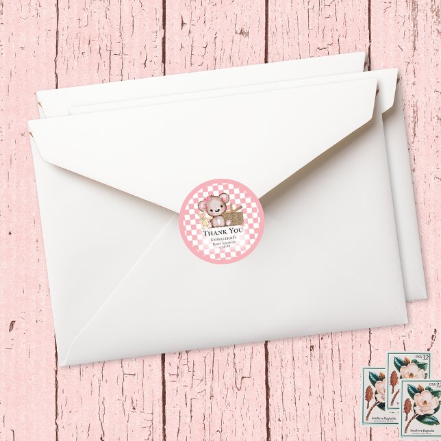 Cute Brown Teddy Bear Picnic Baby Shower Favors Classic Round Sticker (Creator Uploaded)