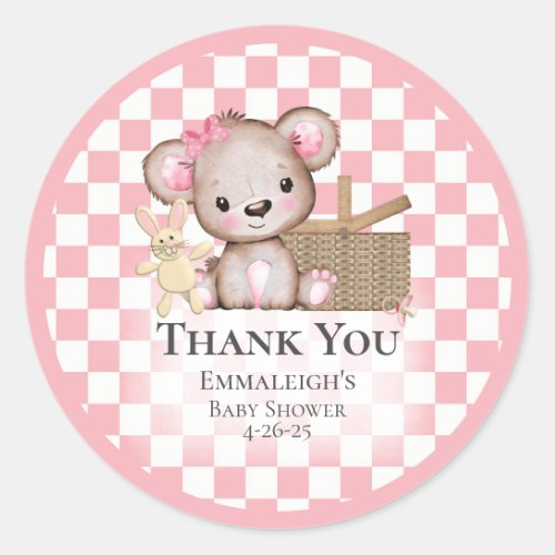 Cute Brown Teddy Bear Picnic Baby Shower Favors Classic Round Sticker