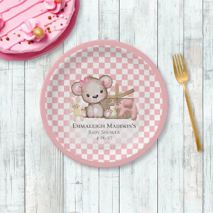 Cute Brown Teddy Bear Picnic Baby Shower Paper Plates