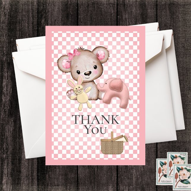Cute Brown Teddy Bear Picnic Baby Shower Thank You Card (Creator Uploaded)