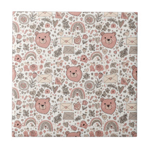 Cute Brown Teddy Bear Rainbow Nursery Ceramic Tile