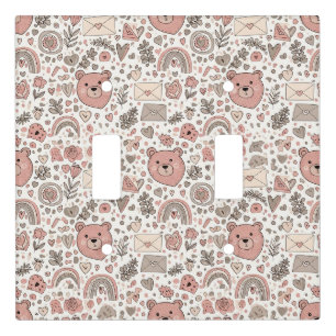 Cute Brown Teddy Bear Rainbow Nursery Light Switch Cover
