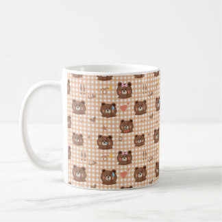 Cute Brown Teddy Bear Seamless Pattern with Hearts Coffee Mug