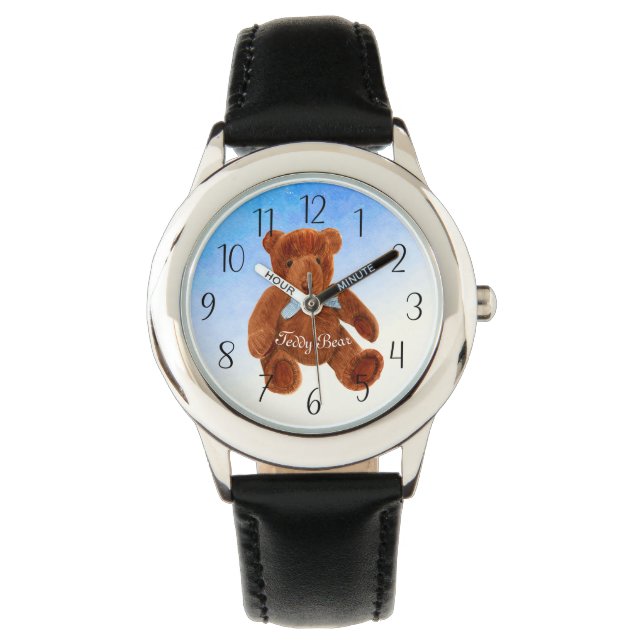 Cute Brown Teddy Bear Watercolor Artwork Watch (Front)