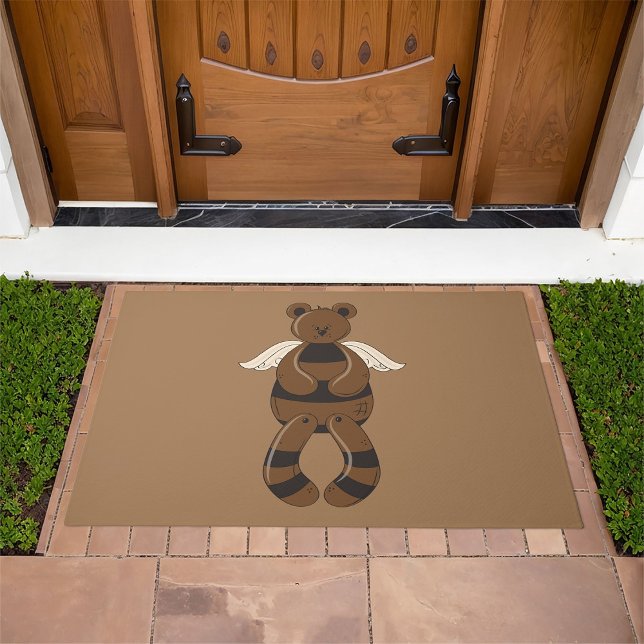Cute Brown Teddy Bear with Angel Wings  Doormat (Creator Uploaded)