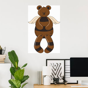 Cute Brown Teddy Bear with Angel Wings  Poster