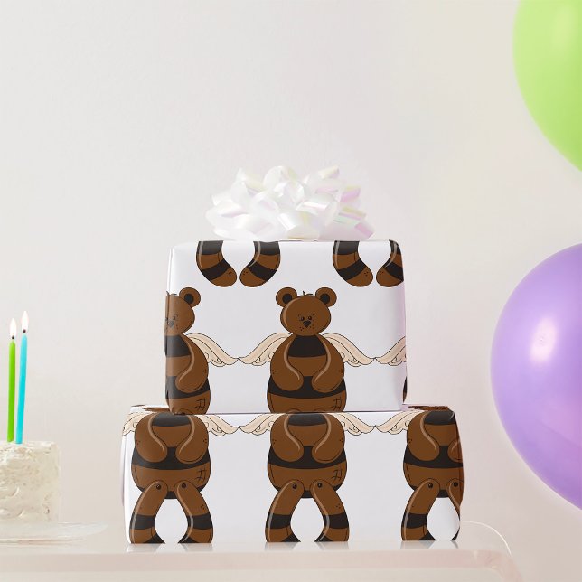Cute Brown Teddy Bear with Angel Wings  Wrapping Paper (Creator Uploaded)