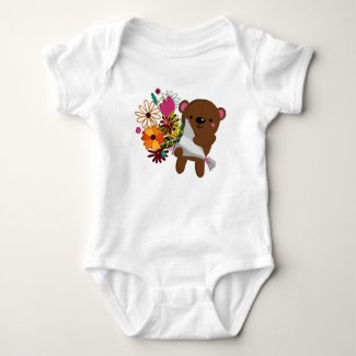 Cute Brown Teddy Bear with Bouquet Baby Bodysuit
