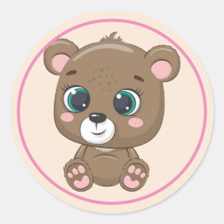 Cute Brown Teddy Bear with Pink Ears and Paws Classic Round Sticker