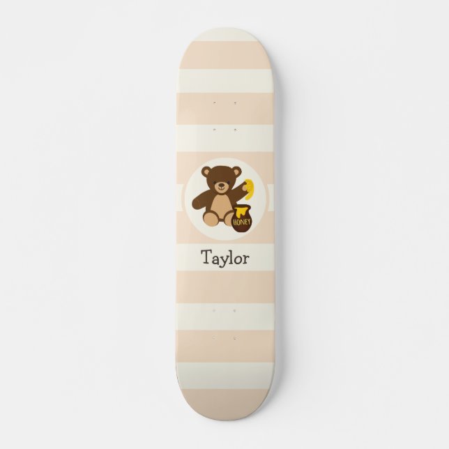 Cute Brown Teddy Bear with Yellow Honey Skateboard Deck (Front)