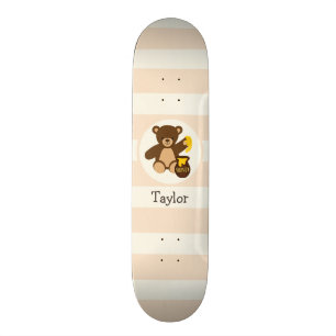 Cute Brown Teddy Bear with Yellow Honey Skateboard Deck