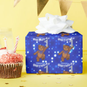 Cute Brown Teddy Bears 1st Birthday Wrapping Paper