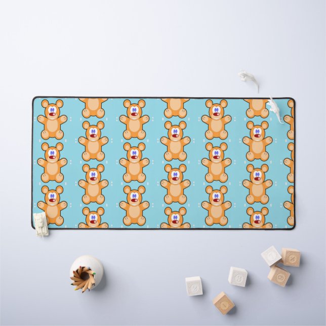 Cute brown teddy bears on blue desk mat (Kids Table)