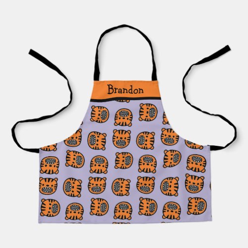 Cute brown tiger face purple pattern apron